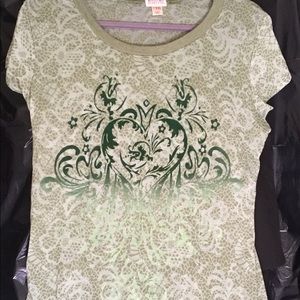 Green paper-thin “burn-out” T-shirt